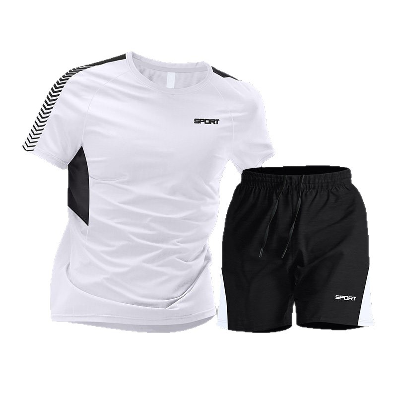 Trajes deportivos para hombres hielo veloz ropa seca camiseta de fitness correr mangas cortas pantalones cortos trajes de entrenamiento fábrica transfronteriza al por mayor