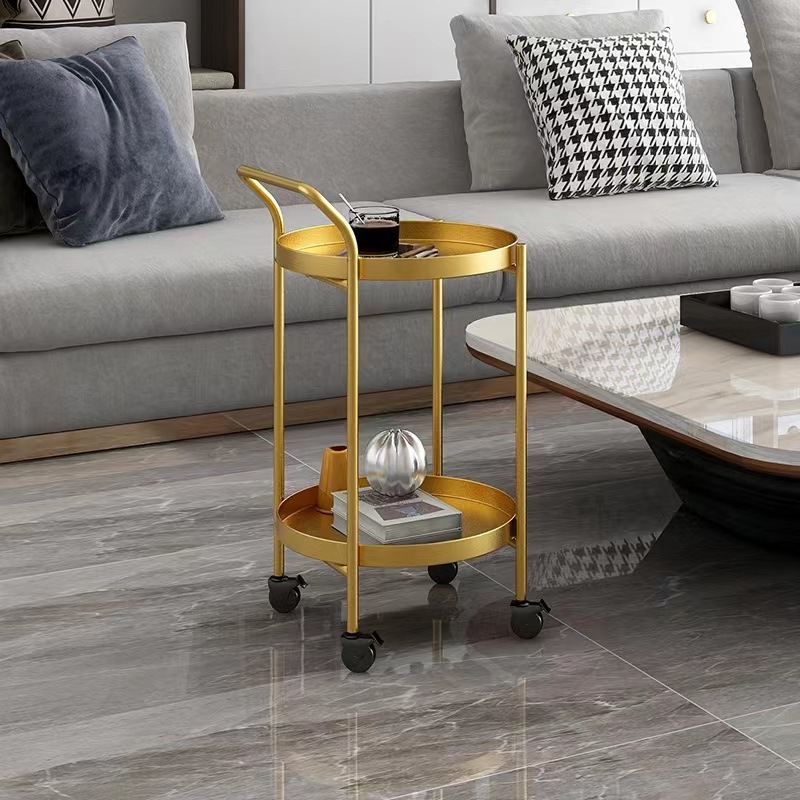 Mesa de centro pequeña móvil nórdica, carro, sofá, mesa lateral con ruedas, esquina de la sala de estar de lujo ligero, mesa de almacenamiento simple junto a la cama