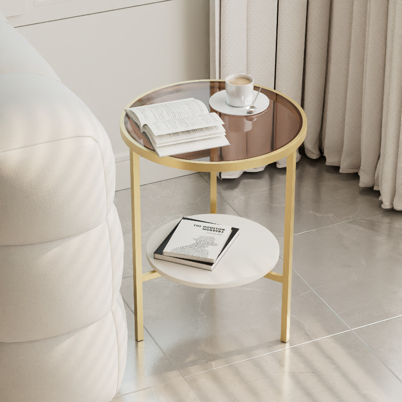 Nordic slate side table living room simple movable corner table sofa round glass mini small side table creative small coffee table