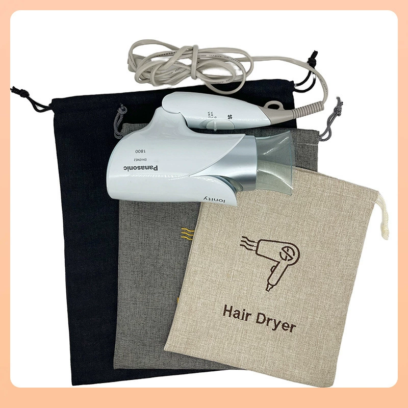 ⇓ Сумка для хранения фена из искусственного льна, пыленепроницаемая сумка на шнурке, универсальная сумка для фена для отелей и гостиниц.