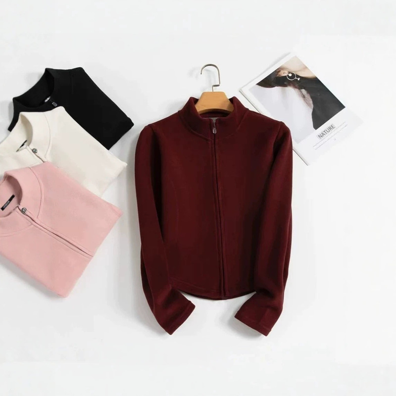 Autumn and Winter New Graphene Women's Fleece-Lined Thickened Yoga Sports Slim-Fit Warm Zip-Up Short Jacket Sweatshirt for Women