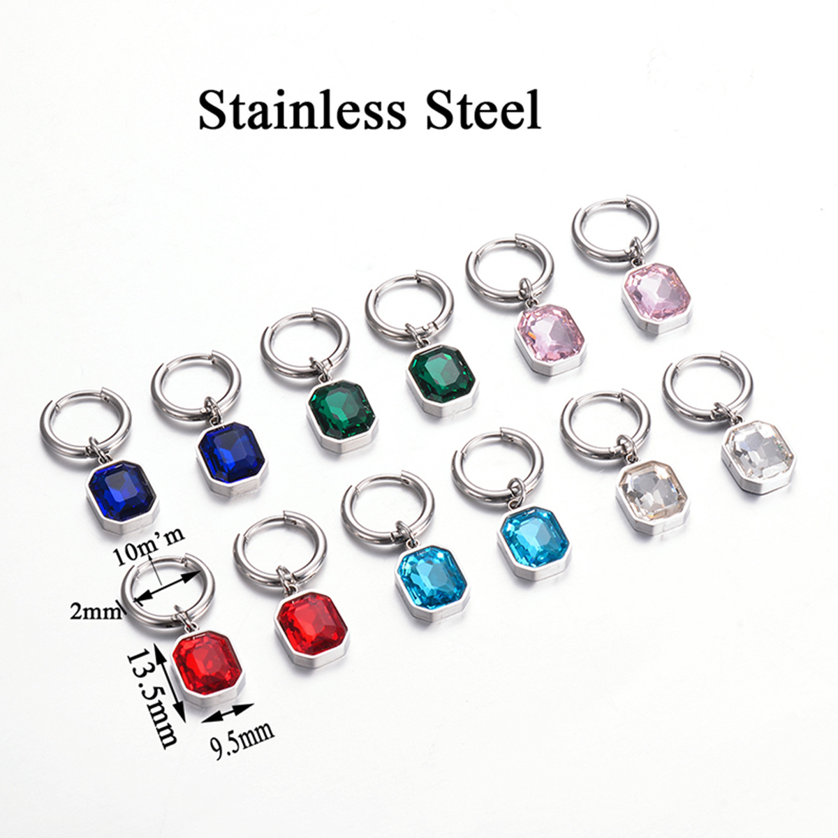 10g Weight 0.03µm-0.05µm Gold Plating Thickness 1 Pair Simple Style Square Plating Inlay Stainless Steel Glass Drop Earrings