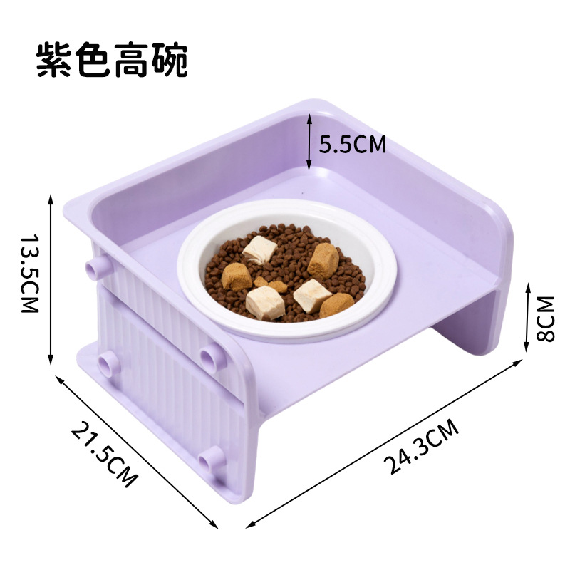 2024 Cuenco de cerámica para gatos Cuenco elevado cuadrado Altura ajustable Cuello Protector de alimentos Tazón de arroz para perros y gatos anti-volcado Spot