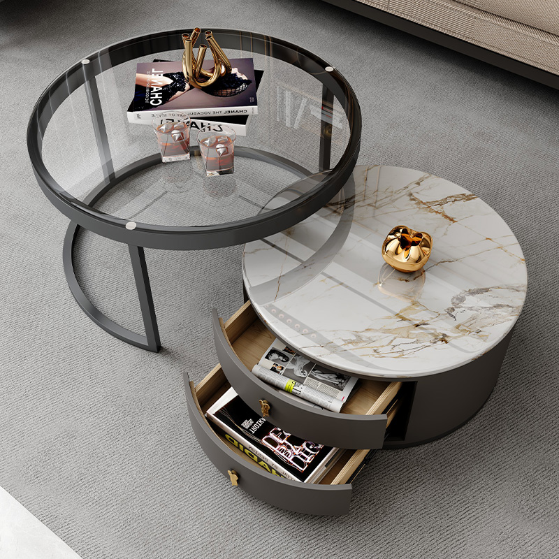 轻奢岩板茶几客厅家用小户型桌子欧式现代简约玻璃茶几套装电视柜