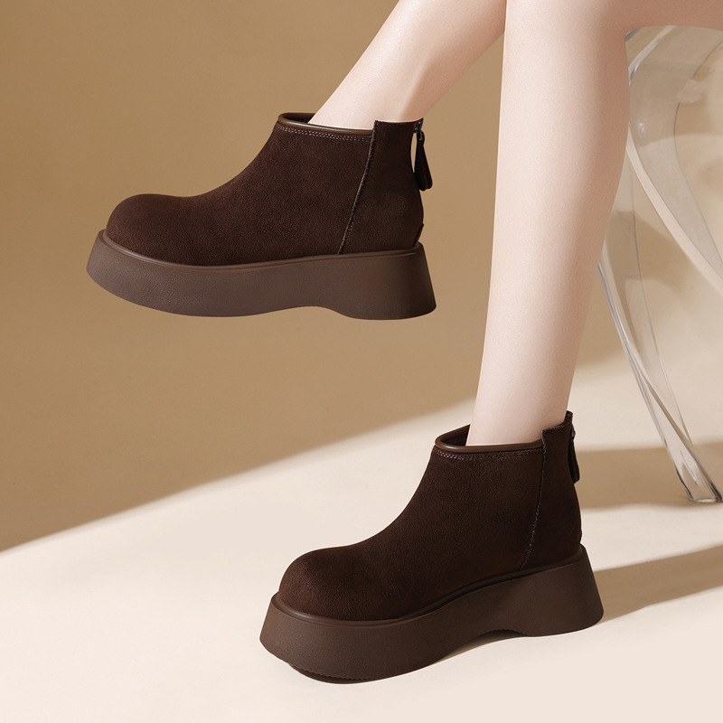 Fashion Matte Soft Leather Short Boots For Women 2025 Autumn Winter New Style Bare Boots Versatile Fashion Thick Sole Martin Short Boots_vogvips.com