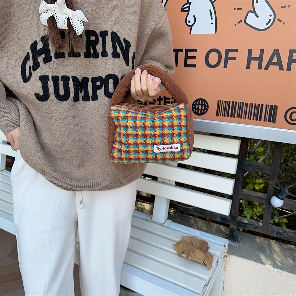 31194 Autumn and Winter new thousand-bird check woolen handbag, new hand-held bag, portable shopping hand-held bag undefined