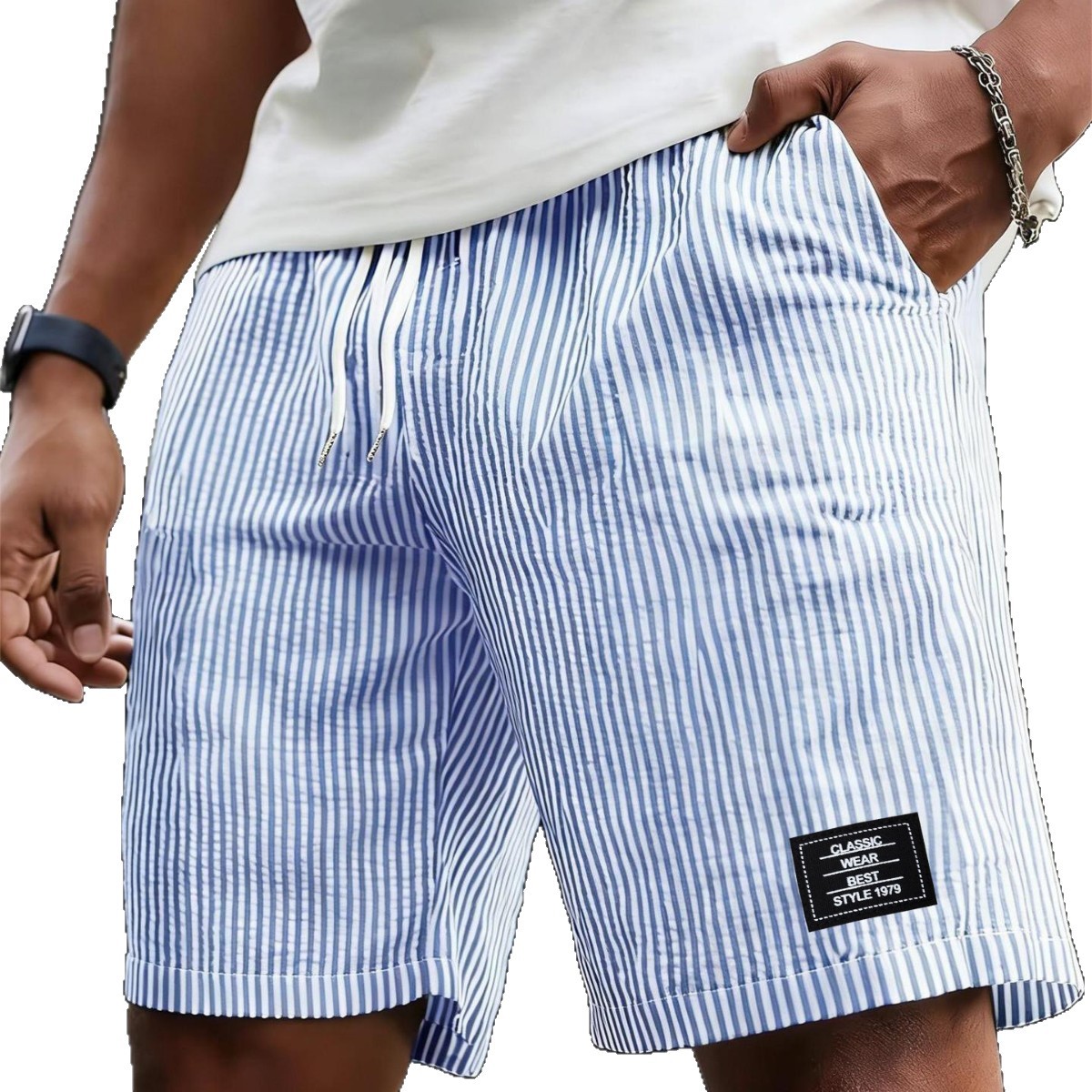 Men's Plaid Striped Sports Capri Pants Loose Fitting Plus Size Casual Summer Shorts_viptrois.com