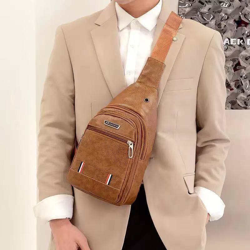 Transfronterizo de los hombres nueva bolsa de pecho bolsa de mensajero de moda pu cuero multi-funcional impermeable antirrobo bolso de hombro al aire libre