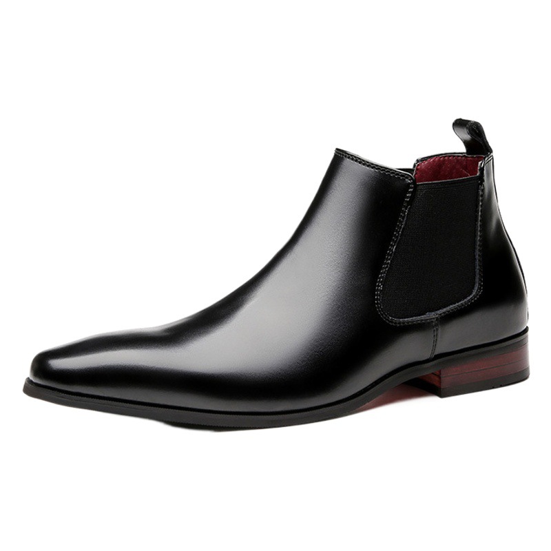 British 2026 New Model Chelsea Boots for Men, Genuine Leather Short Boots with Fleece Lining, Business Formal Square-Toe High-Top Leather Boots with Double Elastic
