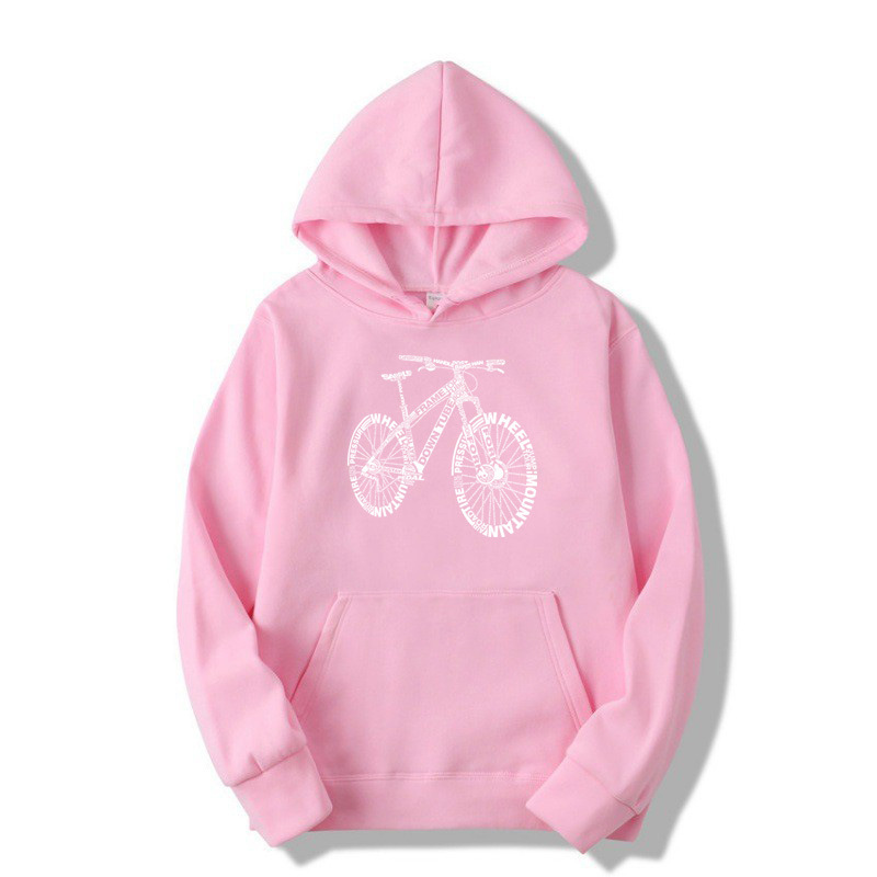 Alphabet Style Mountain Bike Funny Print Hoodies Men Winter