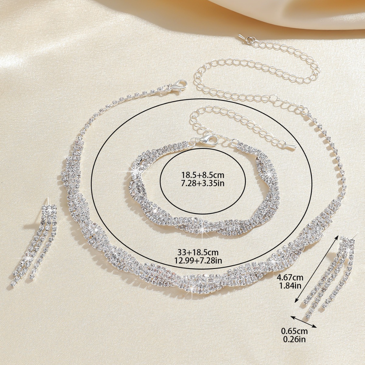 Moda venda quente cheio de diamante enrolamento torção três peças conjunto nupcial casamento brincos colar pulseira conjunto_voghion.com