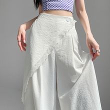 西装高腰阔腿裤女西装蕾丝冰丝休闲两片感气质设计拖地裤式感镂空