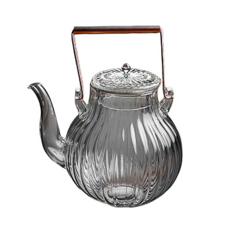 Pétalo de rayas hervidor de agua de estilo japonés cabeza de grúa crisantemo pétalo de vidrio de borosilicato de cobre mango de viga olla flor tetera té