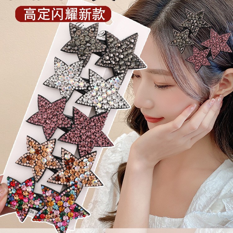 Flash Diamond estrella de cinco puntas horquilla BB clip hembra Cabeza trasera pelo roto acabado artefacto clip lateral Red rojo mismo estilo estrella horquilla