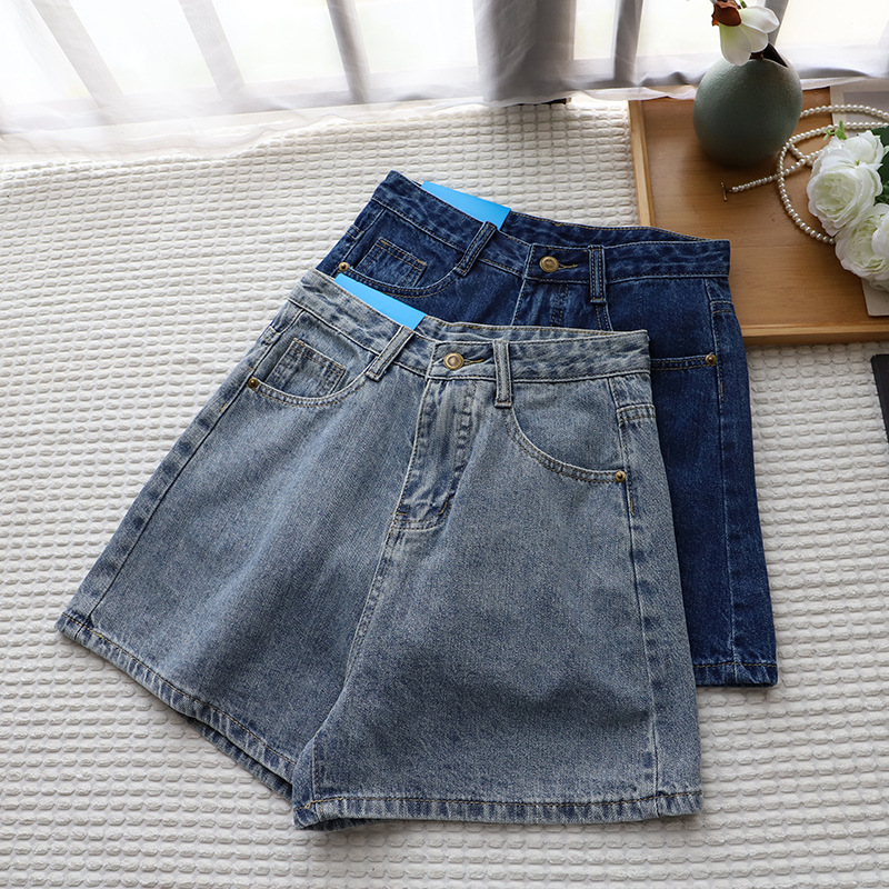 Hot Selling ~ [Bi Zheng] 2025 Summer New Korean Style Denim Shorts for Women High Waist A-Line Versatile Straight Pants 3501