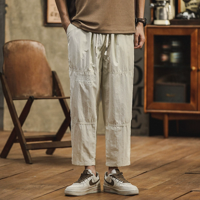 Новые ледяные шелковые повседневные мужские Красивые укороченные брюки из искусственной кожи, маленькие широкие летние тонкие прямые свободные шаровары, укороченные