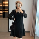 法式复古蕾丝娃娃领<font red=H>连衣裙</font>2021秋冬新款长袖赫本风气质显瘦百褶<font red=H>裙</font>