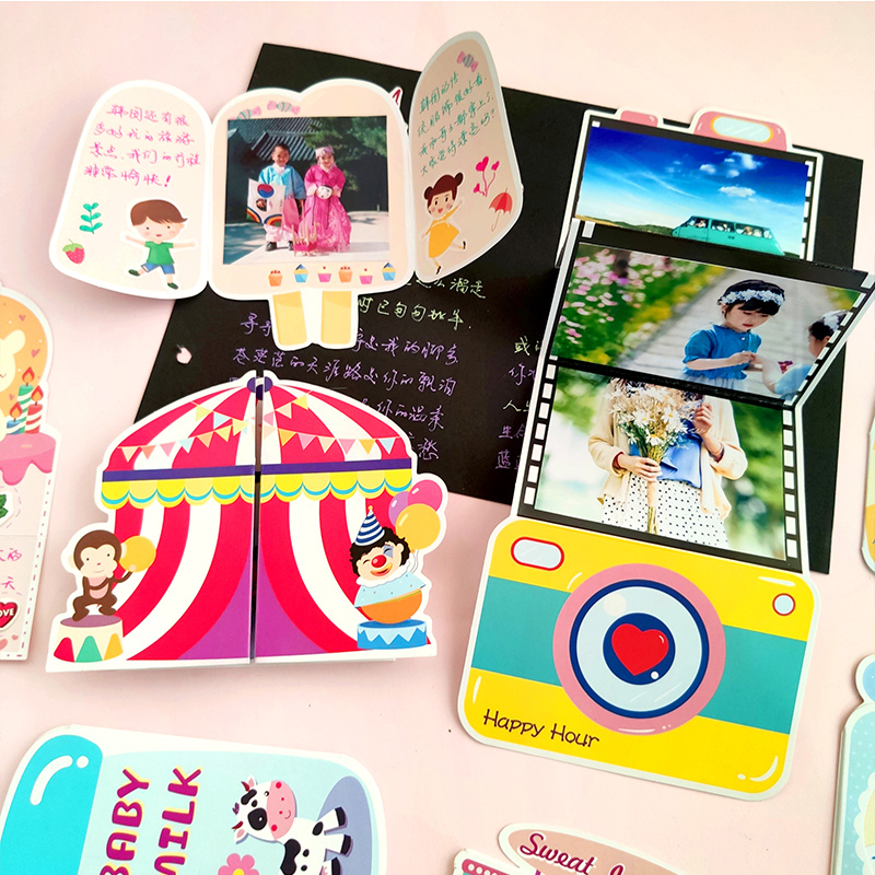 3 차원 재미있는 카드 유치원 성장 매뉴얼 어린이 아기 사진 앨범 장식 재료의 8 조각 세트