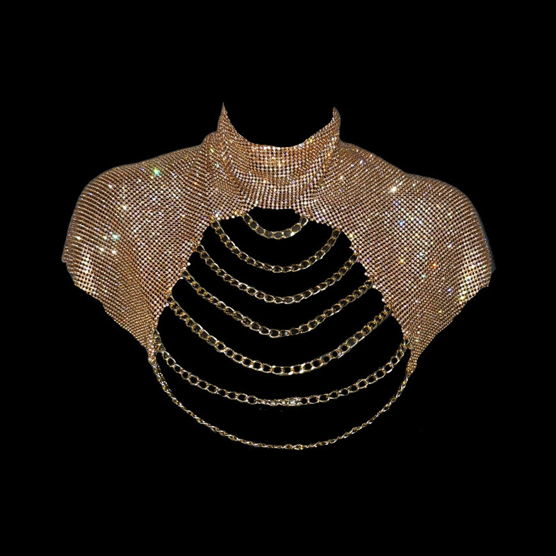 European and American cross-border sexy halter neck tank top with metallic rhinestone chains, suitable for music festivals and parties, a stylish outfit for hot girls