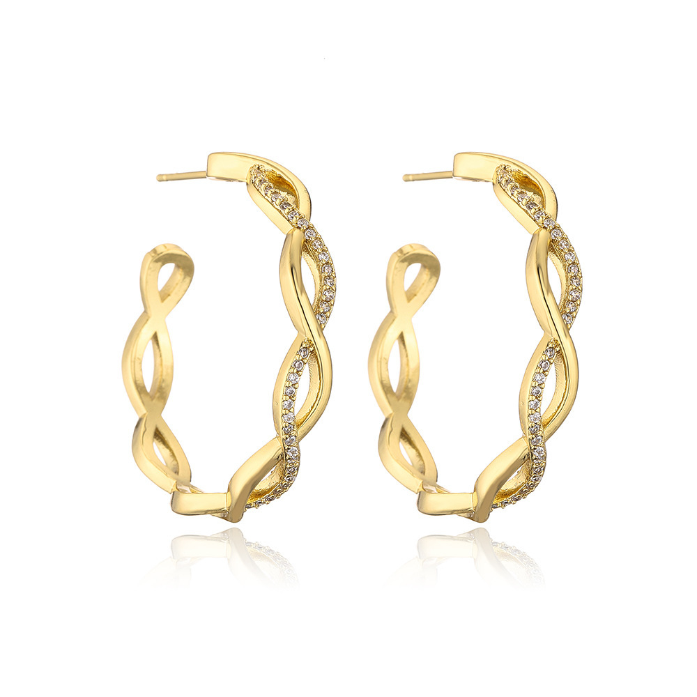 Pendientes europeos y americanos simples retro en forma de C AMOR Pendientes de personalidad Cruz con incrustaciones de circón Pendientes geométricos Pendientes