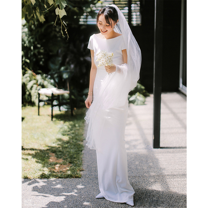 2026 New Foreign Trade Wedding Dress for Travel Photography, Simple Mermaid Style, Outdoor Lawn Wedding, Bride's Departure, French Light Wedding Dress