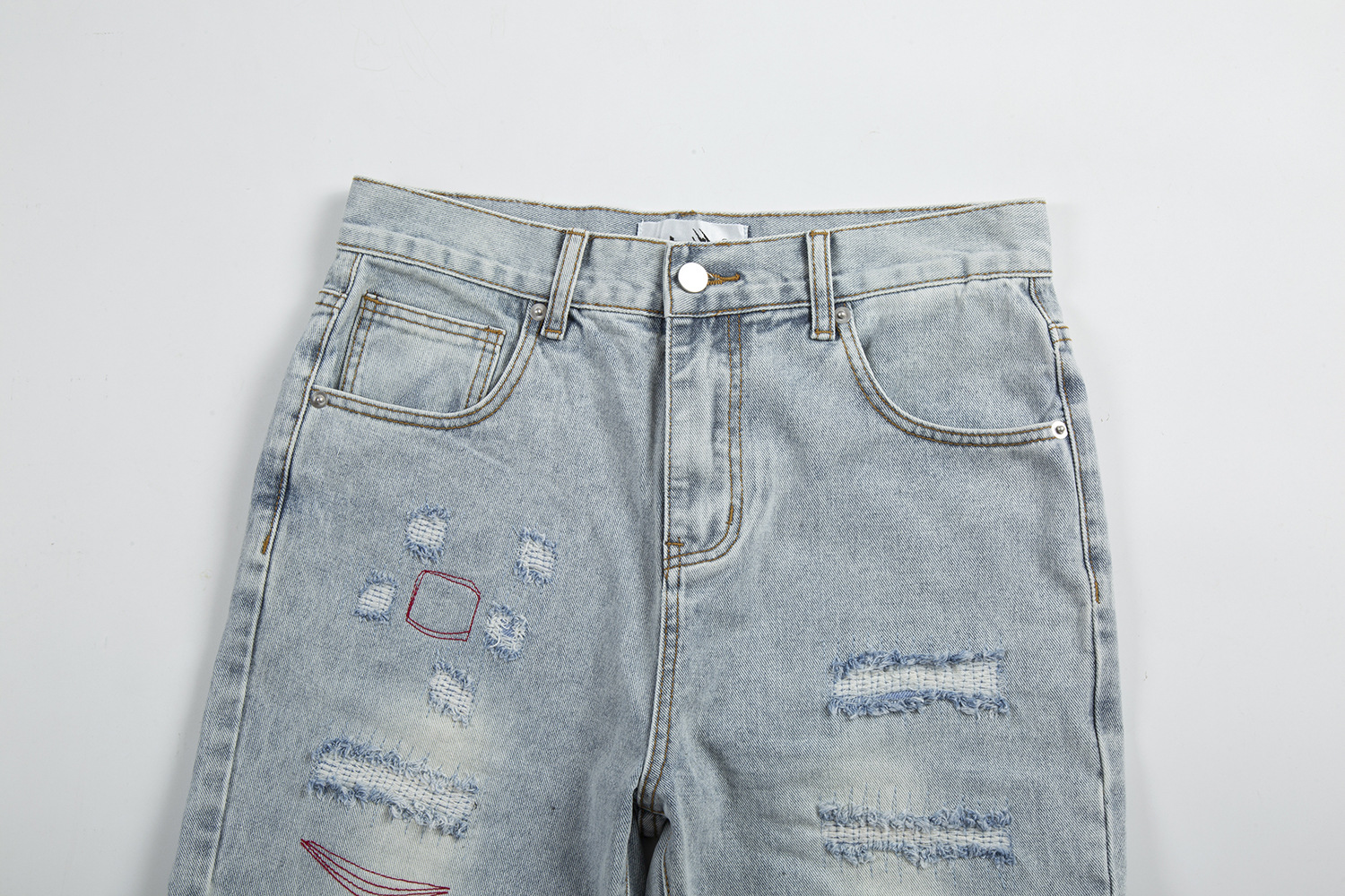 Men's Clothing high street loose Parisian style RO style distressed straight leg ripped cat whisker jeans overalls_voghion.com