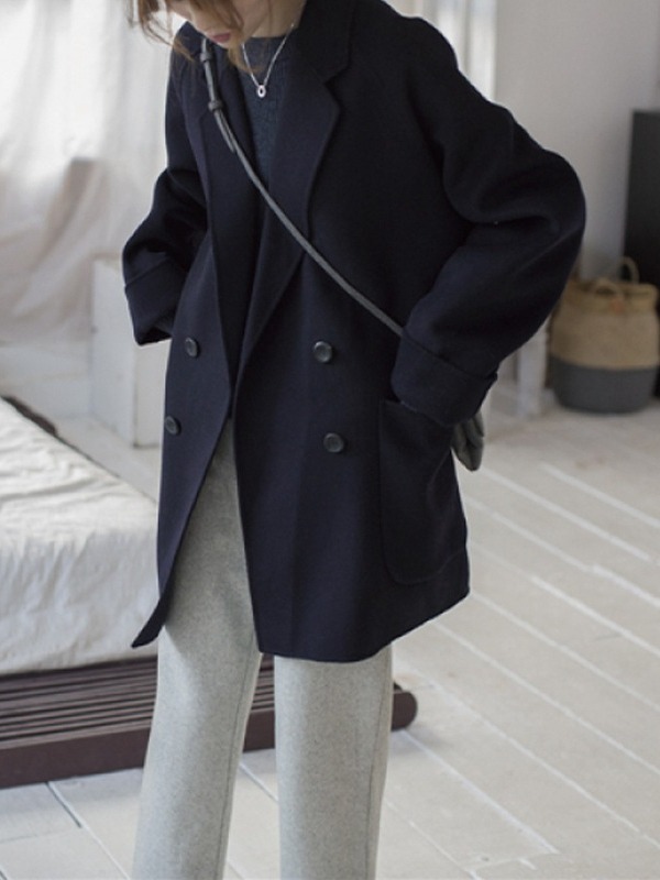 小柄な女性向け両面カシミヤコート、ミドル丈、2025年冬新作、上品で高級感のあるゆったりとしたウールコート