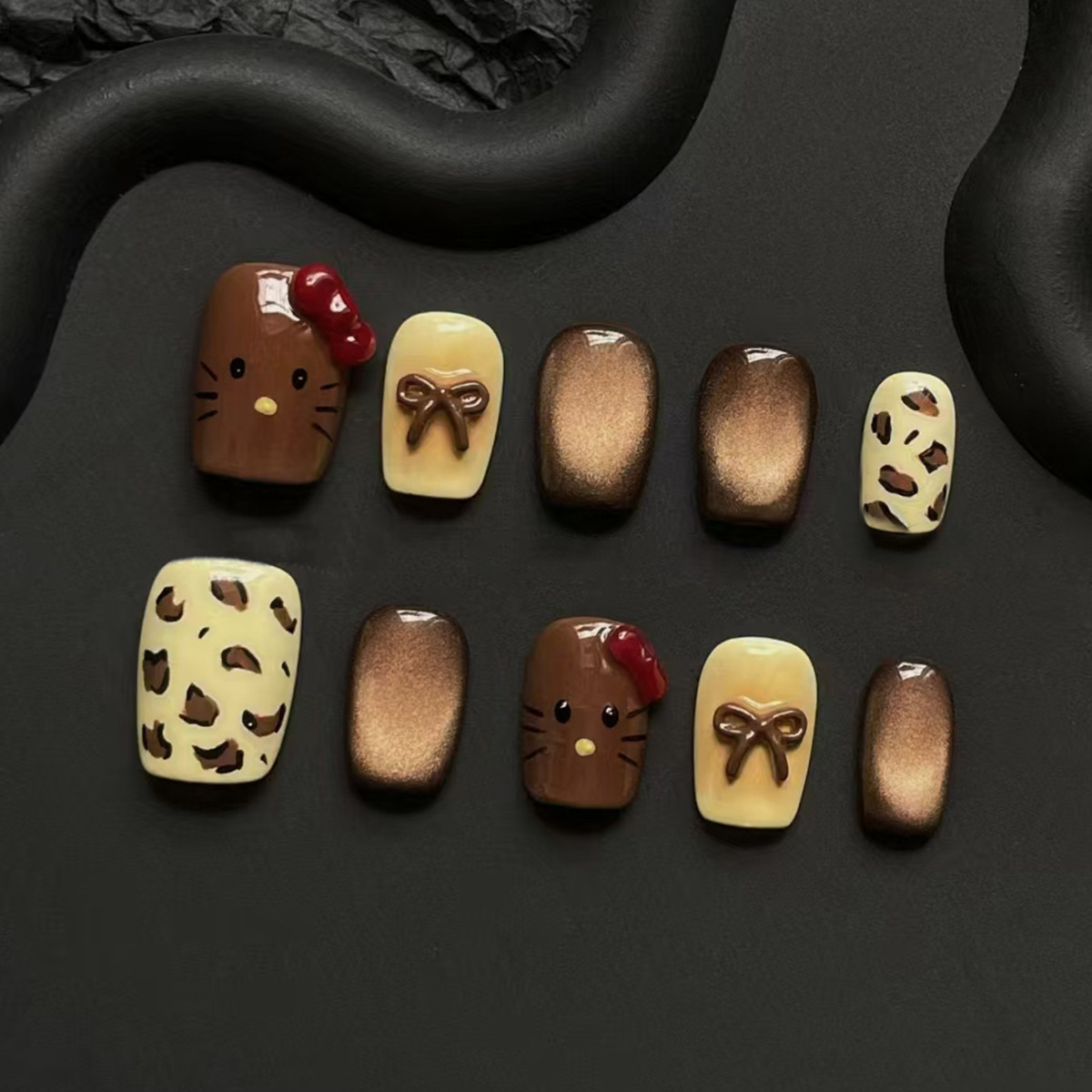 Uñas postizas removibles hechas a mano con forma de ojo de gato, manicura, uñas cortas de Ballet, tamaño dividido, uñas usables, 10 piezas, venta al por mayor