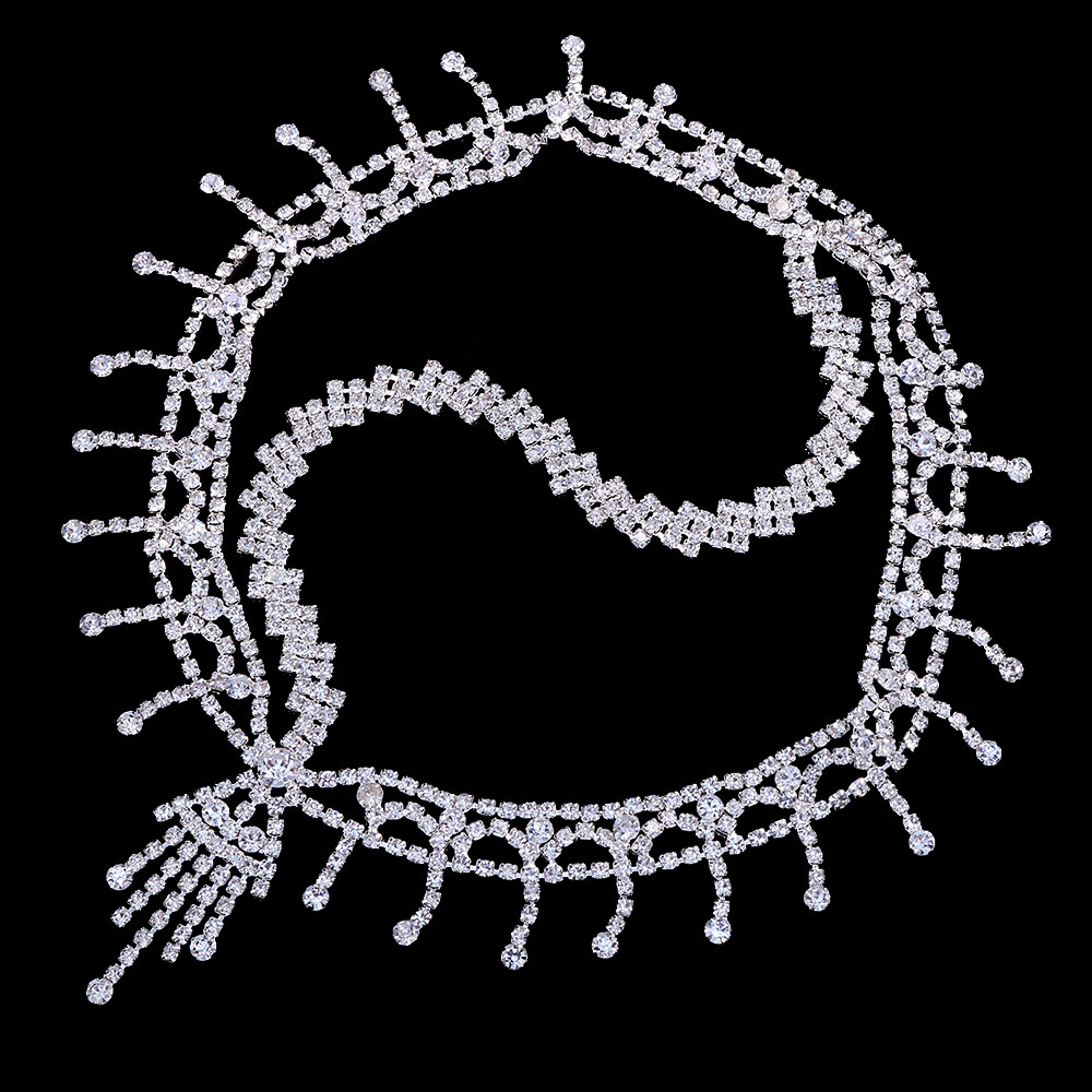 Bridal Rhinestone Forehead Chain With Diamond Tassel Gem Headdress_voghion.com