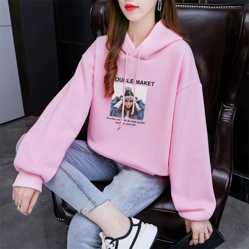 Модный новый 2024 осенью и зимой плюшевая толстовка школьницы с принтом капюшоном топ большой размер женская куртка фабрика