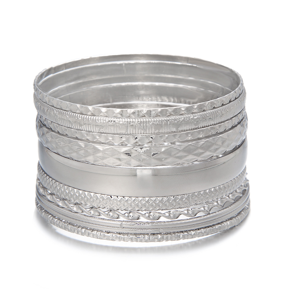 2st Ny metall för kvinnors överdrivna bohemiska Feng Shui Ripple Smooth Face Layered Armband Set om 10_voghion.com