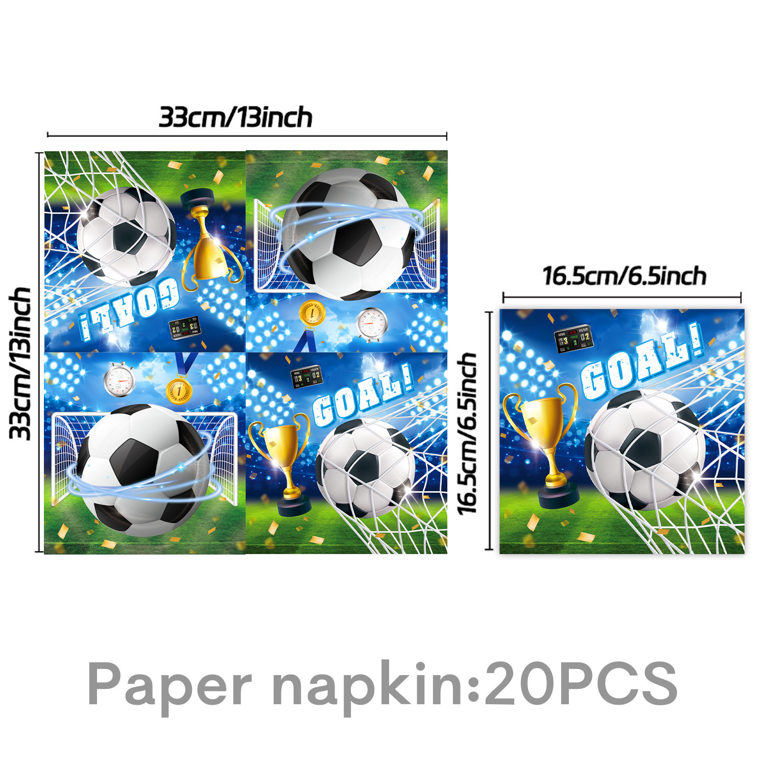 Nuevo tema de fútbol azul Copa del mundo juego deportivo vajilla vasos de papel desechables toallas de papel banderas adornos de mantel