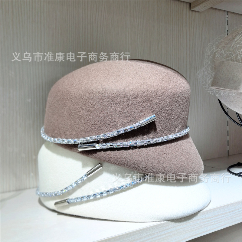 新款法式毛呢毡帽女秋冬羊毛八角帽女士冬天英伦复古百搭帽子批发|undefined