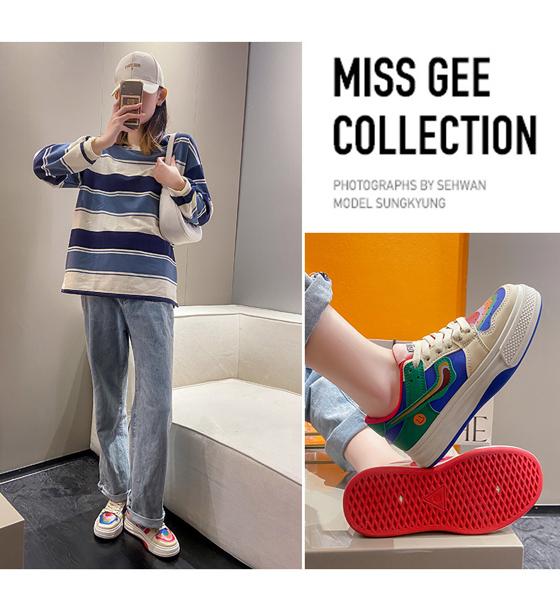 Casual Color Matching Rainbow Mandarin Duck Piccole scarpe bianche Donna 2023 nuova marea primaverile in scarpe sportive con fondo spesso rosso netto_voghion.com