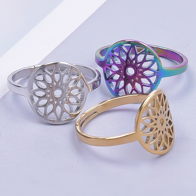 Wholesale Streetwear Flower Stainless Steel Open Ring display picture 1