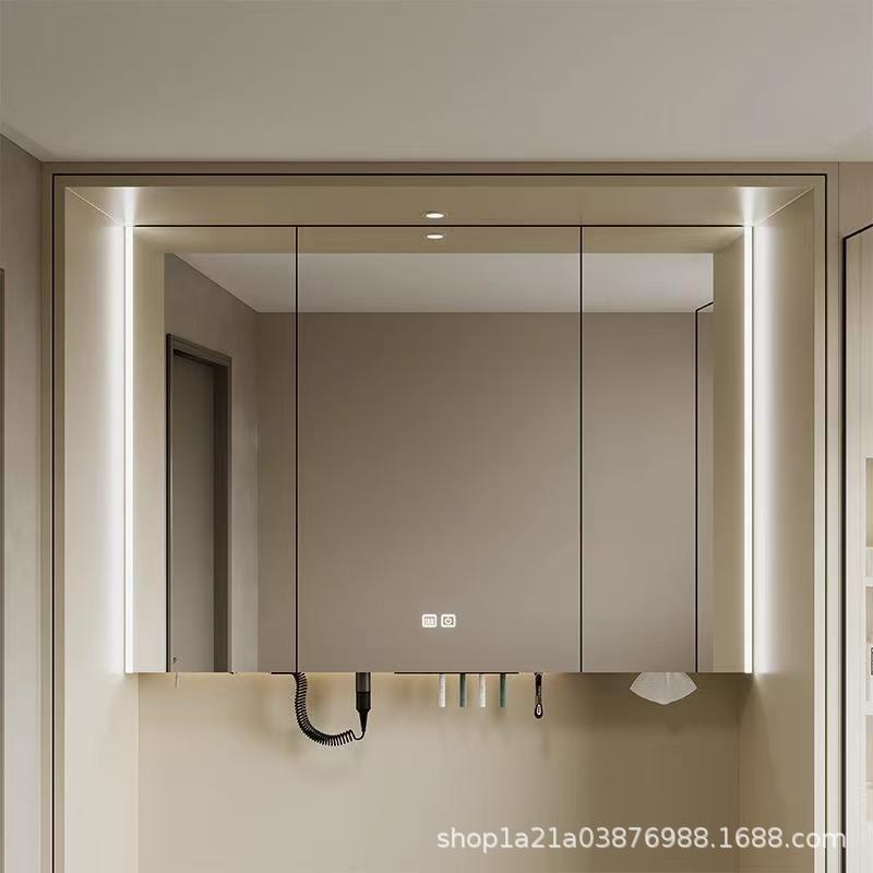 Full-height bathroom mirror cabinet, wall-mounted mirror box with storage, anti-fog, smart paper dispenser Full-height bathroom mirror cabinet, wall-mounted mirror box with storage, anti-fog, smart paper dispenser