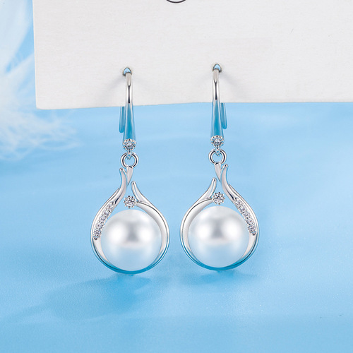 Live broadcast new products hot sale set simulated freshwater pearls and shell beads full of diamond earrings for women luxury ear hook pendant necklace