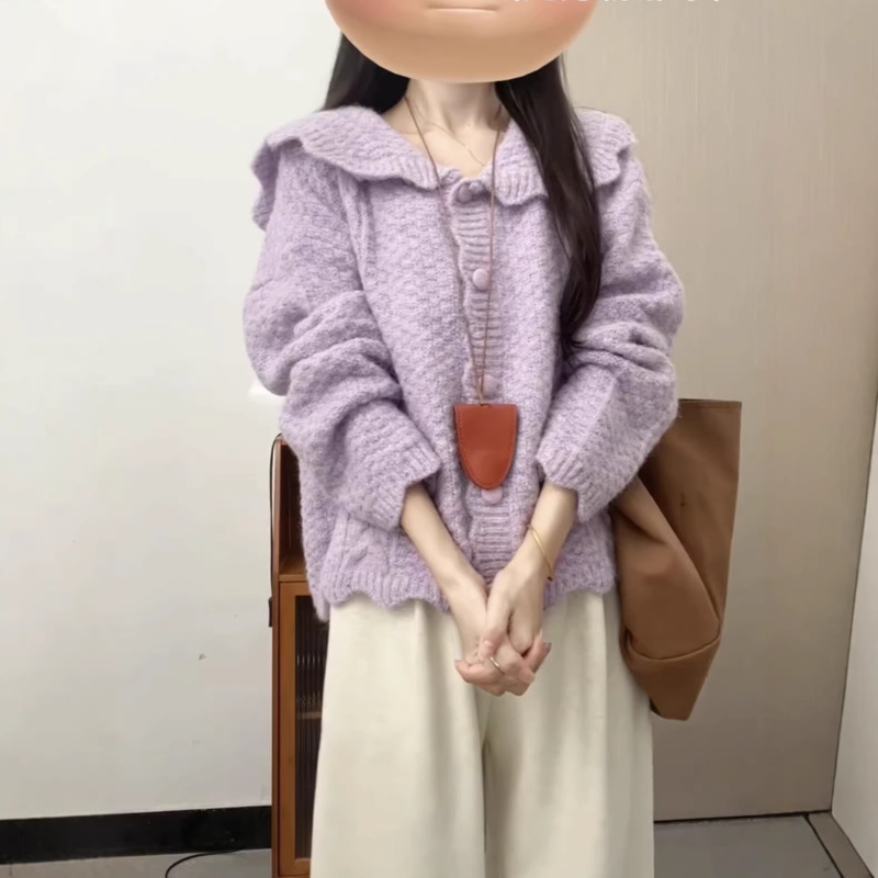 Purple Shawl Collar Sweater, Lazy Knit Cardigan Jacket for Women, 2026 New Style, Very Beautiful Early Autumn Outfit Top