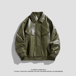American Style Duffy Handsome Leather Jacket Men's hiphop Motorcycle Jacket Spring and Autumn Leather Jacket Loose Casual Top Trendy
