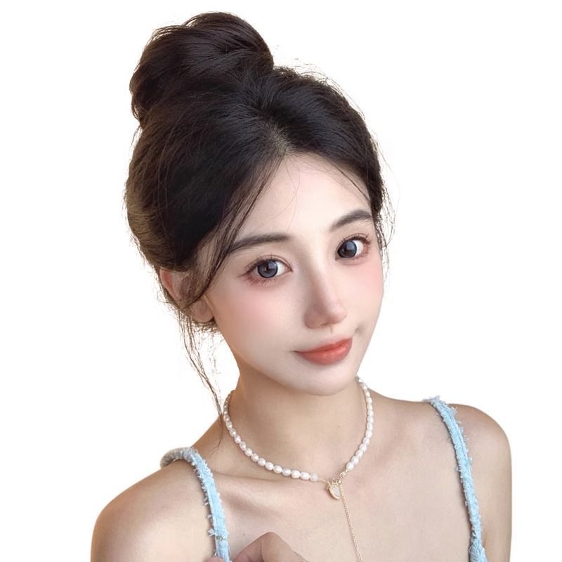 Cabeza de bola de pelo real completo Peluca de pelo real anillo de pelo peluca femenina bolsa de peluca natural flor corsé pelo updo falsa cabeza de bola