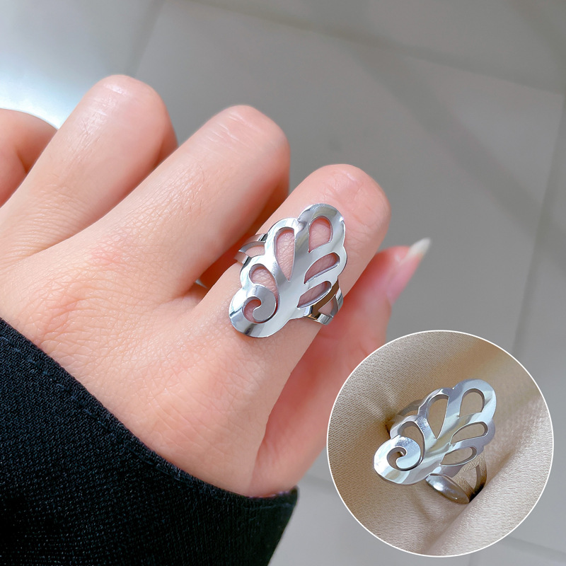 Andere kant bloem titanium staal koude wind springring mannen en vrouwen Ins Tide persoonlijkheid eenvoudige wijsvingerring_voghion.com