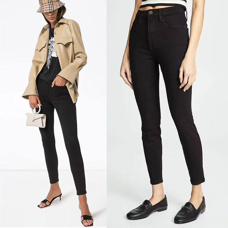 Not Easy to Fade Italian Black High-Waisted Skinny Jeans for Women 2025 Autumn High-Elastic Slimming Look Tight Pencil Pants