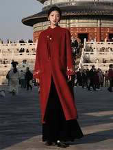 新中式高级重工刺绣双面穿外套2024冬季新款国风长款大衣女 MX143