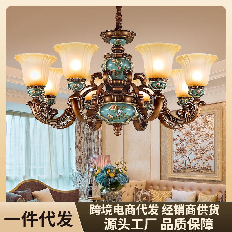European-Style Living Room Chandelier, Vintage Villa Lobby, Luxurious and Elegant High-End Resin Classical Minimalist Dining Room Xizang-Style Lighting Fixtures