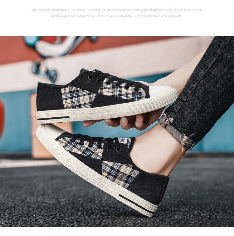 European canvas shoes men's low-top summer breathable 2023 new light luxury casual shoes trendy versatile plaid board shoes_voghion.com