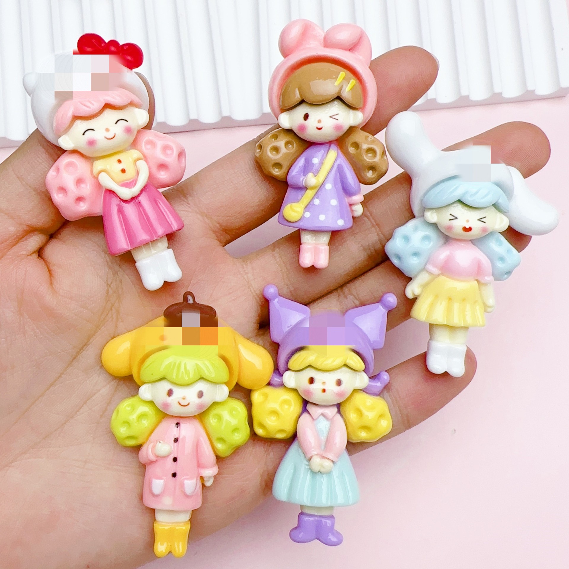 Large glossy cartoon popcorn girl resin accessories diy cream glue phone case hair accessories refrigerator stickers
