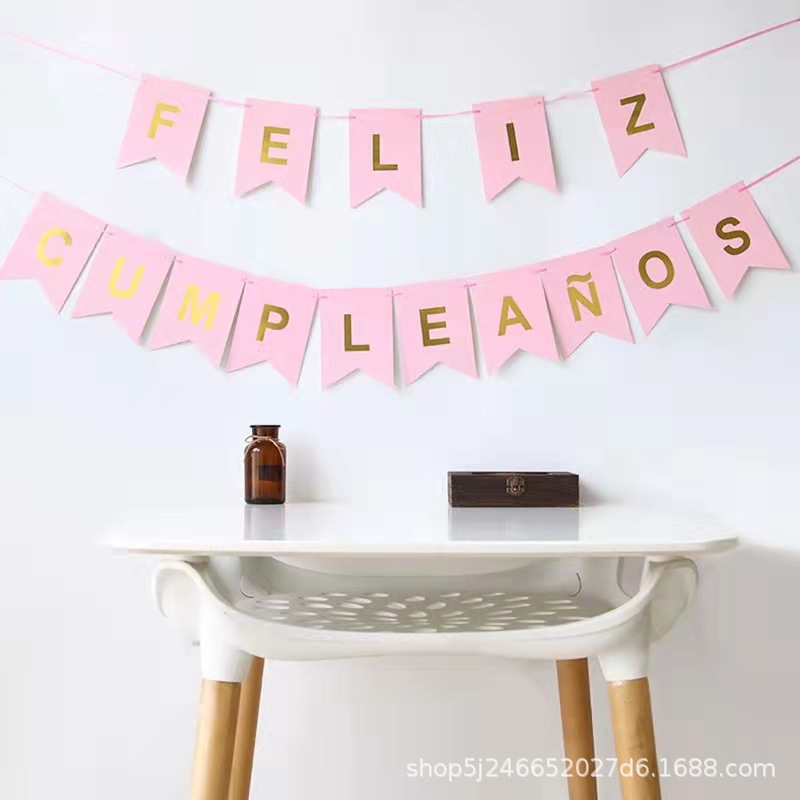 Feliz cumpleaños español transfronterizo estampado bandera de cola de pez decoración banner fiesta de cumpleaños decoración de suministros escena