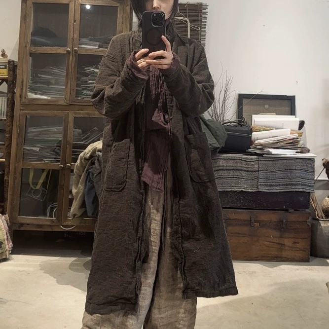 25/1 SN124 ретро дикий цветной хлопок длинная ветровка пальто