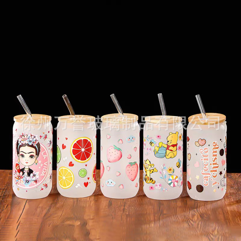 Taza de coke transfronteriza de 16oz Taza Mason Tapa de bambú Taza de lata Tapa de plástico a prueba de moho Tapa de vidrio de paja Resistencia a altas temperaturas