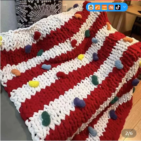 Плетеная пальцами радужный сахарный материал одеяло одеяло одеяло